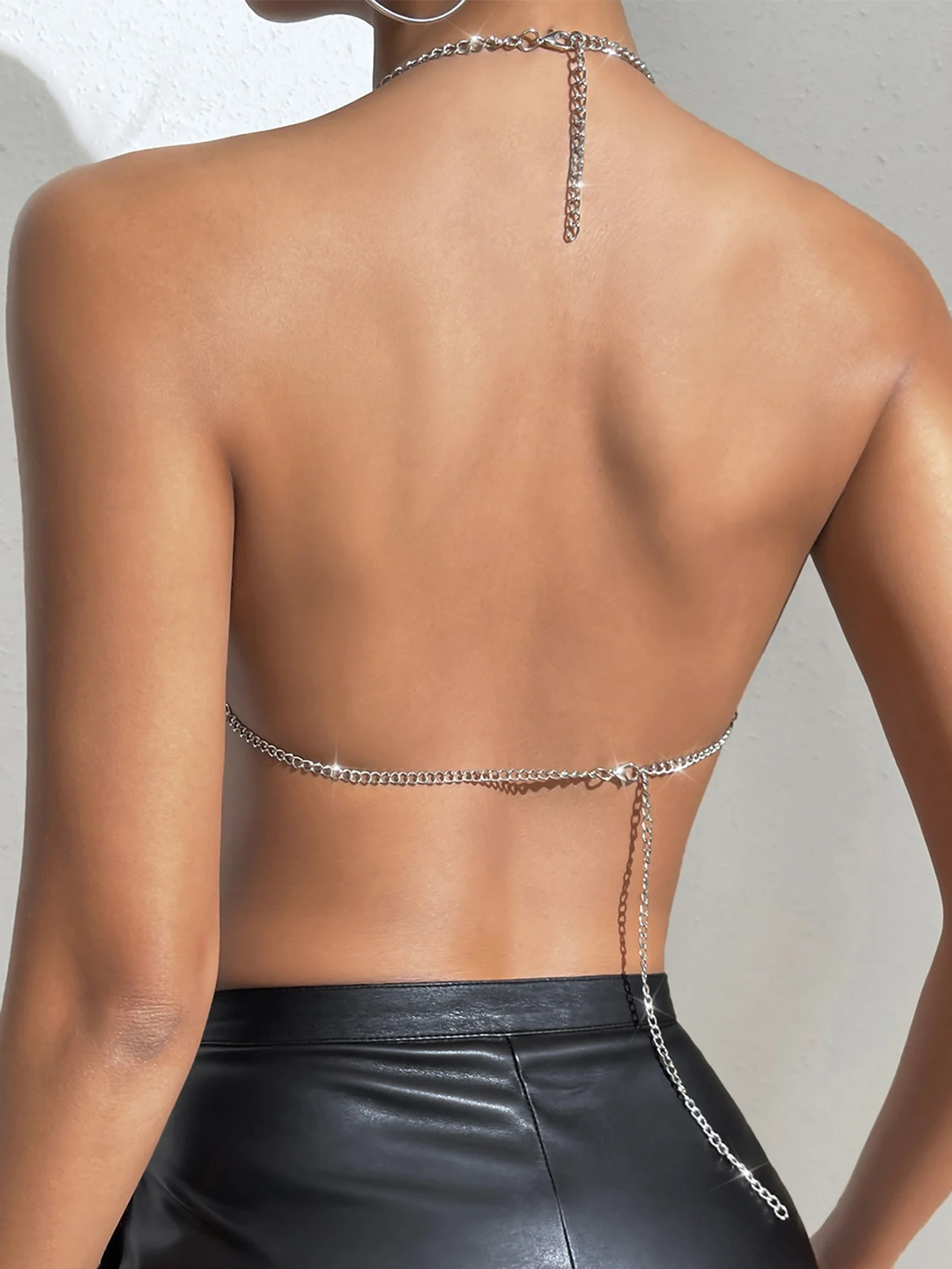 Sexy y2k clothes metal sequin corset crop top women summer see through night club party tops woman body cropped halter tank top