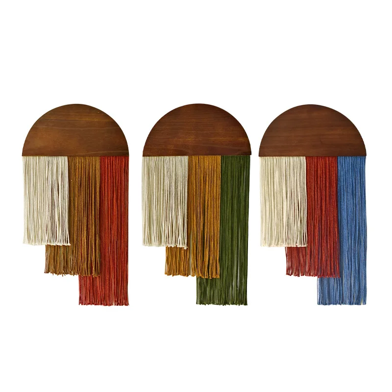 

CX cotton rope fringed tapestry three-color stepped tassel wall decoration