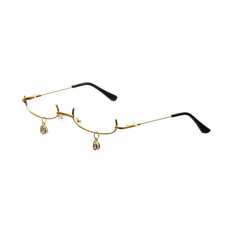 Vintage-Metall-Halbrahmenbrille ohne Gläser mit Kette, schick, für Cosplay-Partys, als Dekoration für Mädchen. – Detail 9