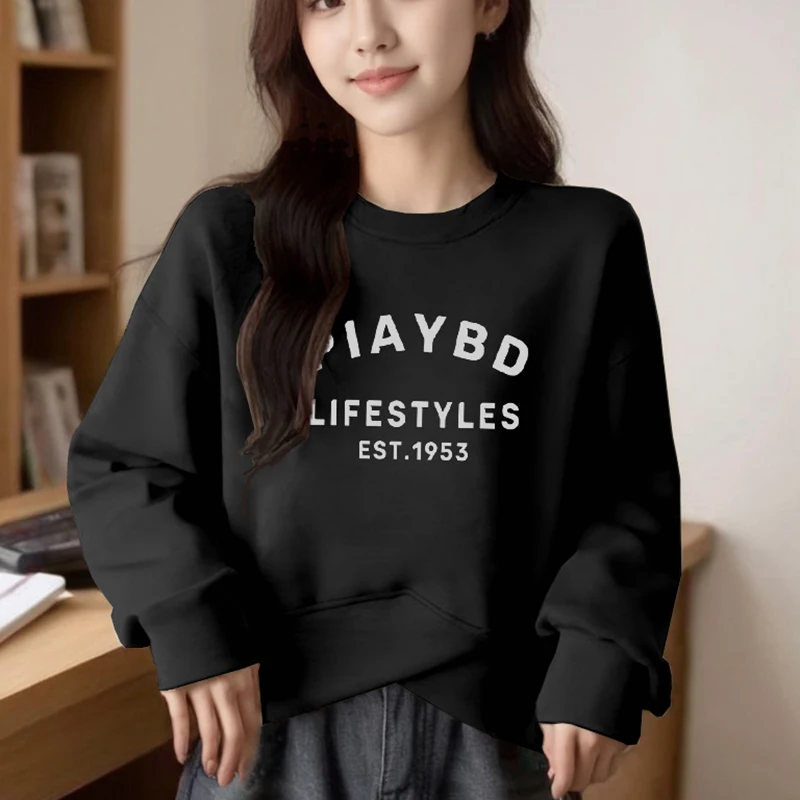 Fashion Printed Casual Asymmetrical Sweatshirts Female Clothing 2024 Spring Summer New Loose Korean Tops Irregular Sweatshirts