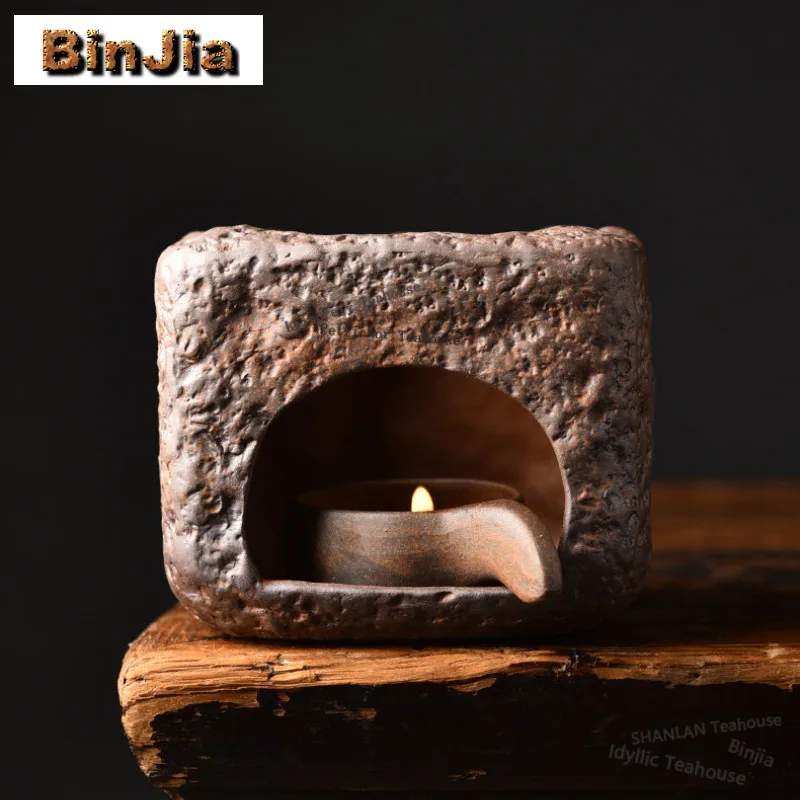 

Old Rock Clay Coarse Pottery Relief Tea Warmer Holder Alcohol Burner Stove Kettle Stand Baked Milk Jar Carbon Furnace TeaSet