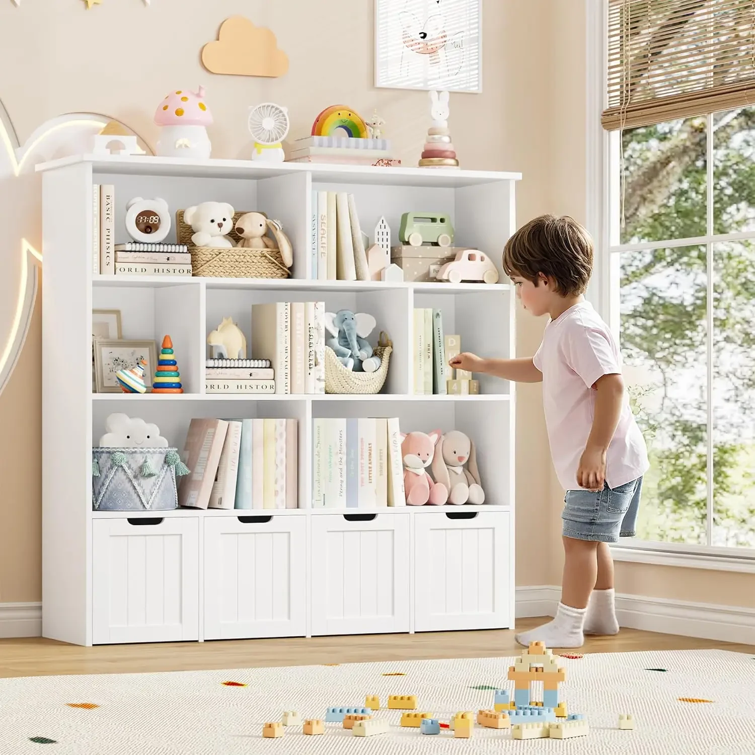 [سعر مخفض! منظم تخزين الألعاب، منظمات ألعاب كبيرة وتخزين مع 4 أدراج متحركة و7 مكعبات تخزين، لعبة تشي