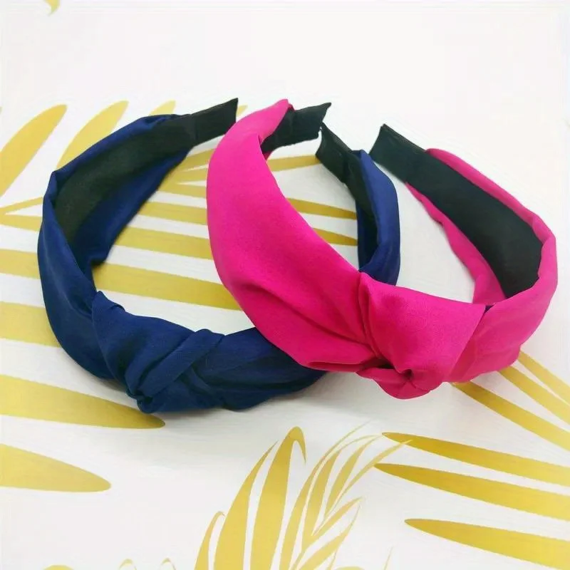 Solid Top Knot Satin Headbands Fashion Wide Fabric Makeup Hairbands Women Girls Ladies Washing Hair Hoops Bezel Hair Accessories