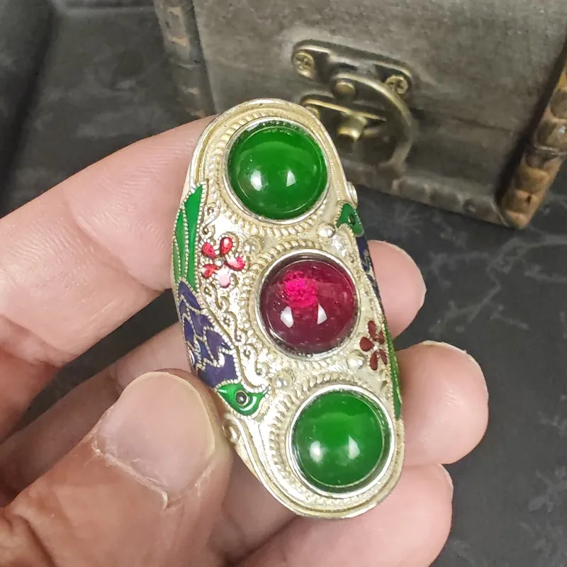 Vintage Cloisonne Multi‑Stone Ring Unisex Bird‑Floral Enamel Metal Imitation Gem Statement Finger Jewelry Men Women Party Gift