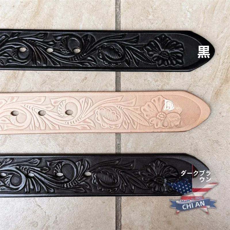 leather-belt-western-cowboy-embossed-vegetable-tanned-cowhide-three-colors-available-copper-hardware-floral-element-versatile