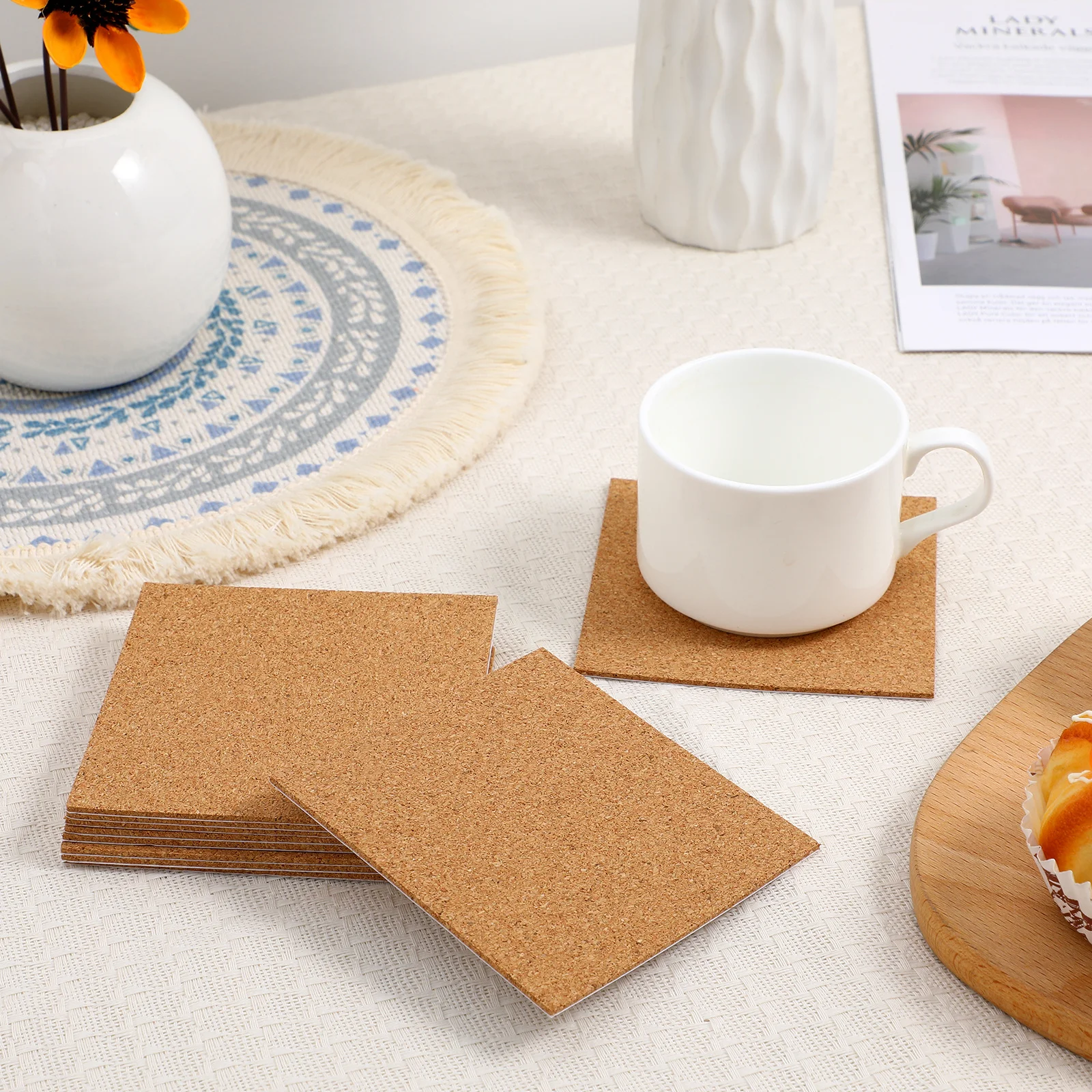 

10pcs Soft Coasters Self-Adhesive Heat Insulation Pads For Diy Crafts Decor Home Office School Use Cork Spacer Cork Pads