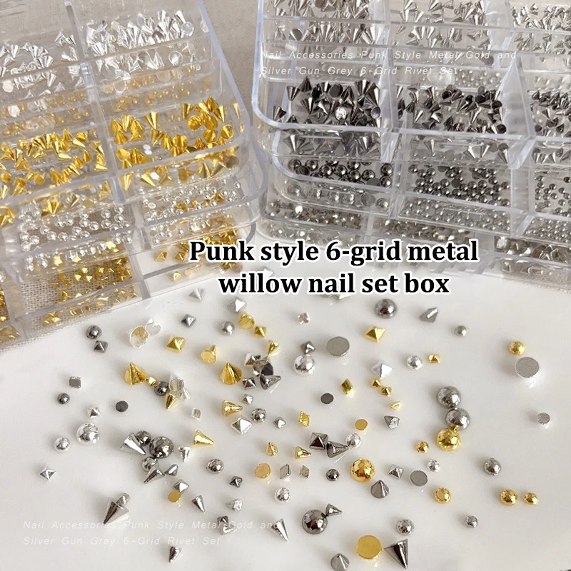 Nagelkunst Steentjes Decoraties Manicure Charms Mixgrootte Punk Stevige klinknagels HemiSphere Vierkant Scherpe kegel Goud Zilver K Gun Zwart