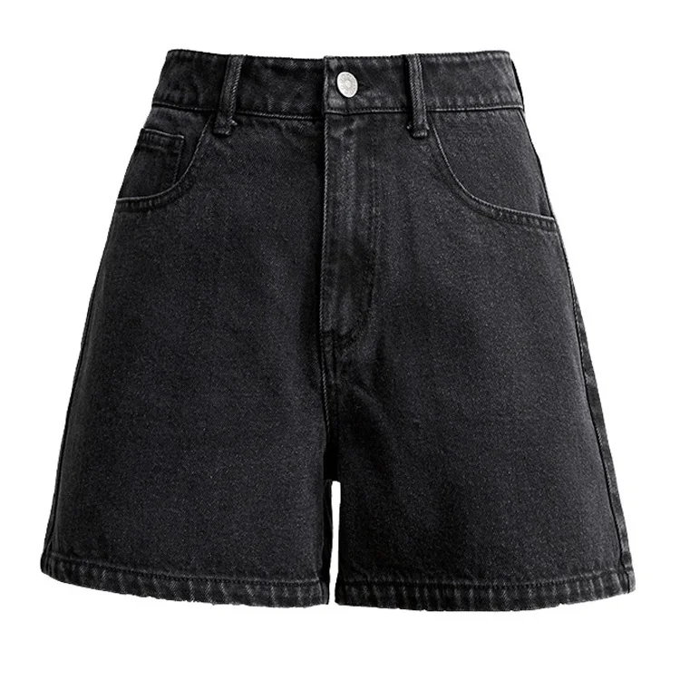 Shorts Damen Vintage Retro College American Denim Hohe Taille Weites Bein Kordelzug Loose Fit Campus Sports Style Trend