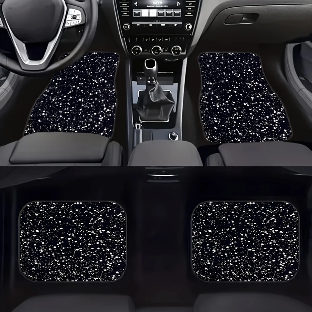 

4pcs Starry Sky Car Floor Mats Set - Black & Glittery Starry Night Design, Fit For All Vehicles, Durable Polyester, Easy-Clean S