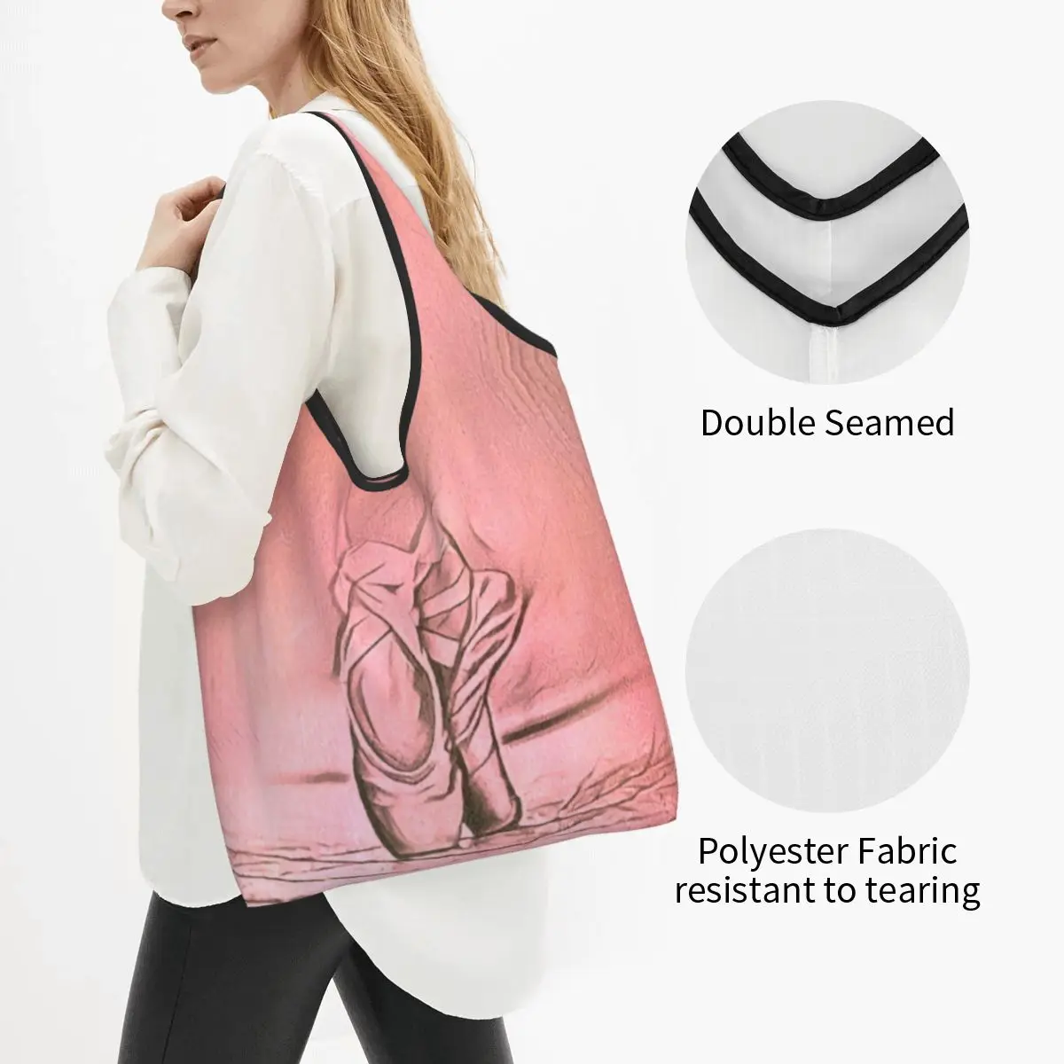 Custom Funny Print Ballet Shoes Pink Shopping Tote Bag Portable Shopper Shoulder Ballerina Dancer Handbag