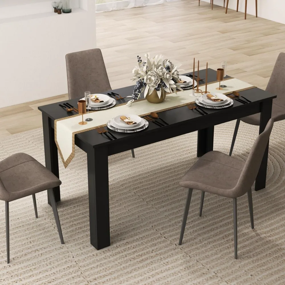 

Moccha Wood Dining Table for 4-6 People, 63" Wood Rectangle Dinner Table, Modern Kitchen Table with L-Shaped Legs, 330lbs Weight