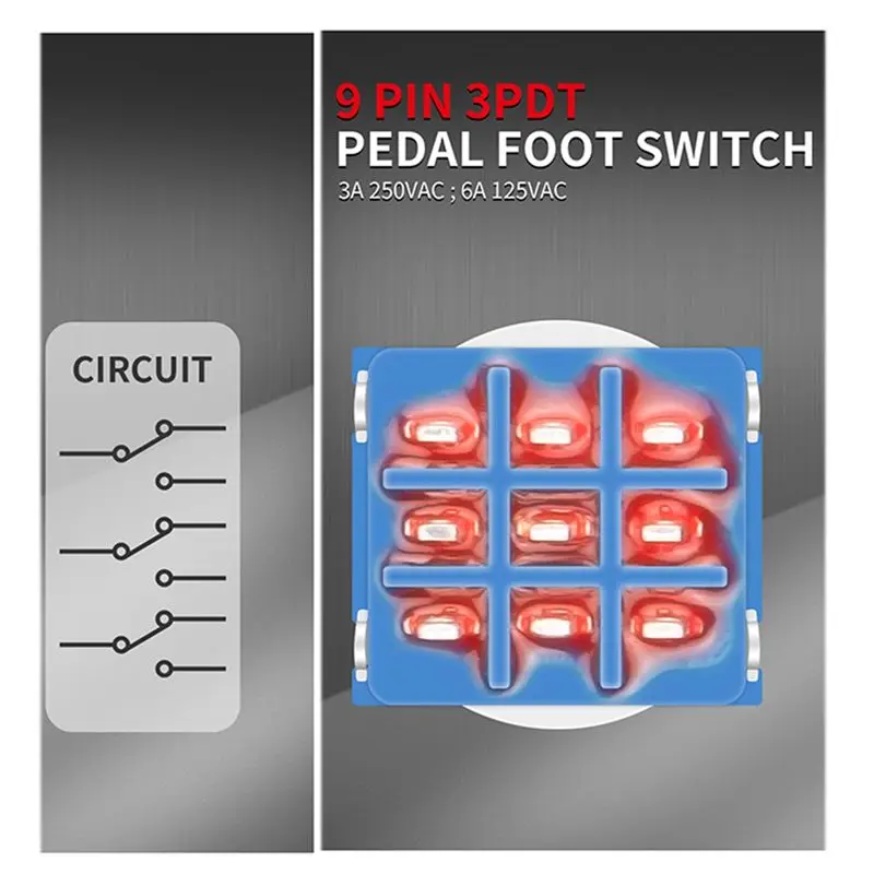 A64T 3PDT Guitar Effects Stomp Switch 9 Pin Latching Push Button ON-ON Solder Terminal 10 Pack