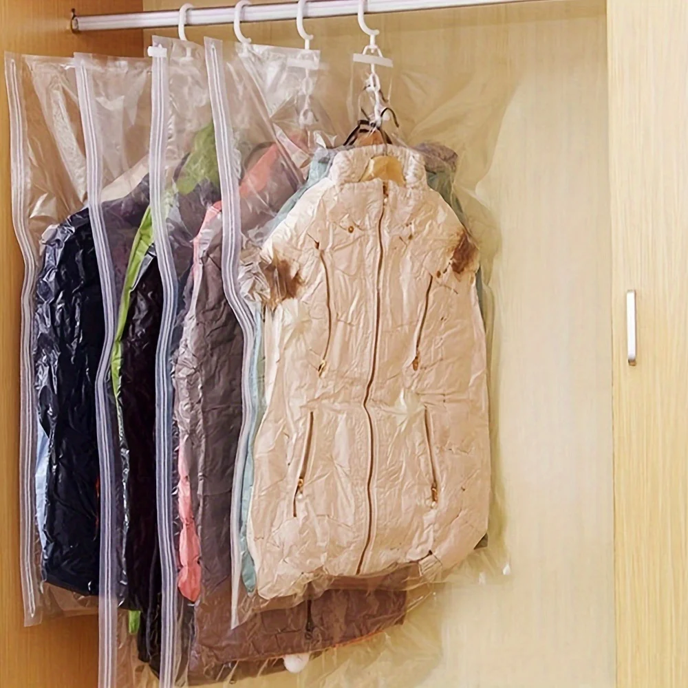 1pc Vacuum Compression Bag To Save Space For Foldable Clothes Hang Hook Storage Down Jacket Suit Bags Clothing Dustproof Cover