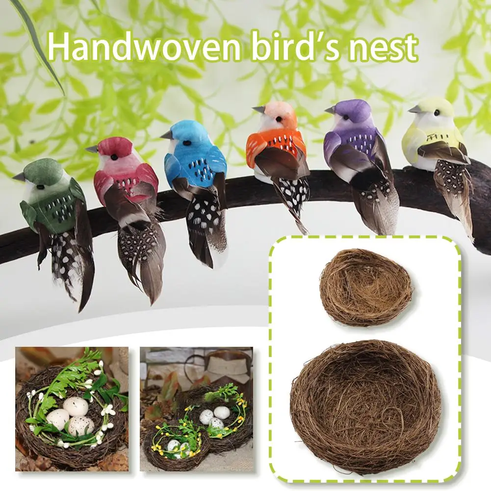 

New Round Rattan Bird Nest Easter Handmade DIY Craft Egg bird Decor Nest Props Bird Simulation house Window Garden Home Vin D2B4