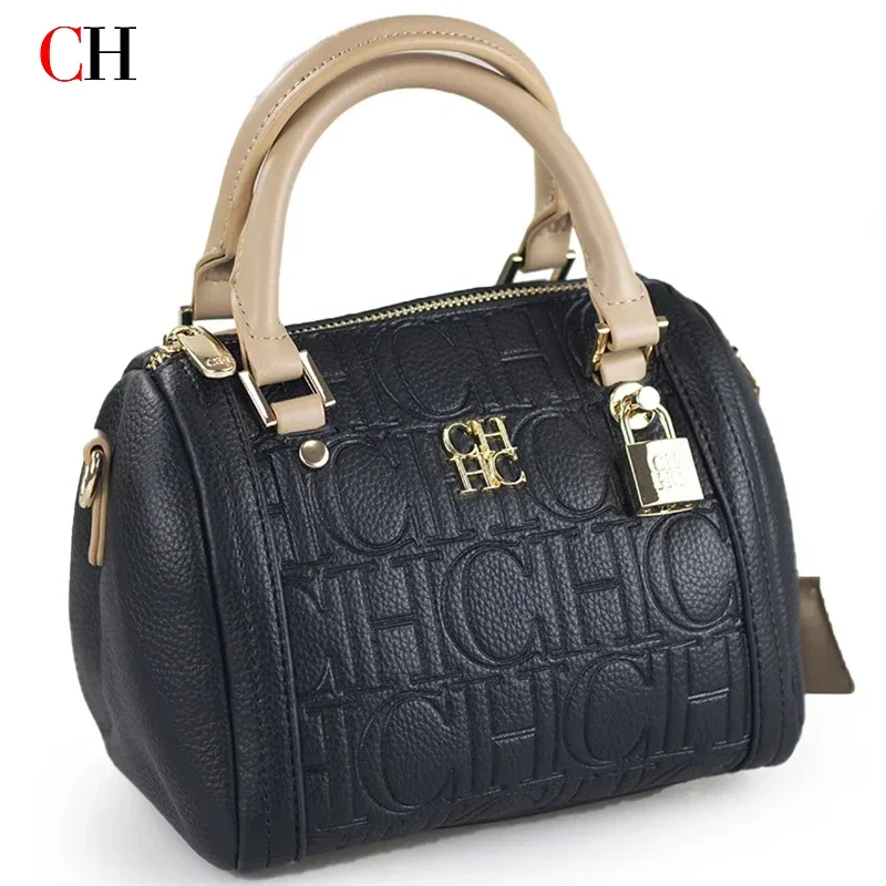 CH Women Vintage Handbag PU Leather Boston Bag Small Tote Bag Ladies Shoulder Crossbody Purse Fashion Top Handle Satchel