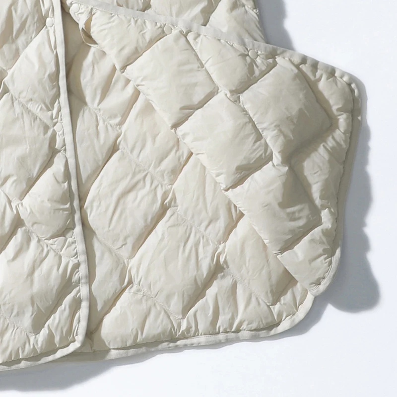 Colete longo ultraleve de pato feminino, jaqueta branca sem mangas, gola em v, argyle, moda outono, inverno, top, escola, novo, 2023