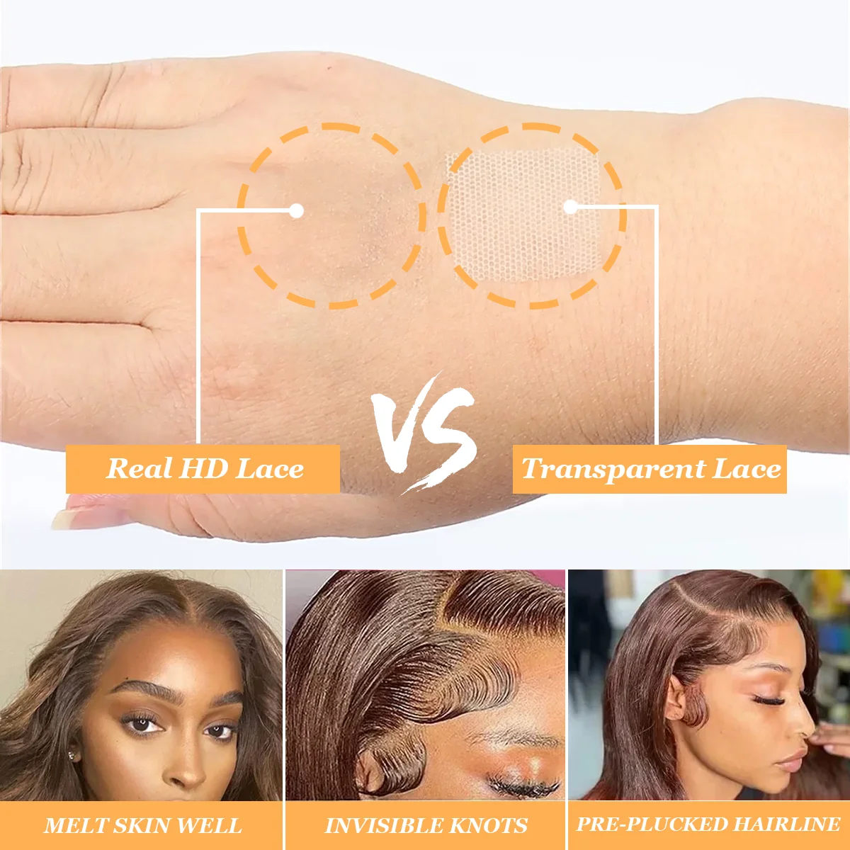 # วิกผมบราซิลแท้สำหรับผู้หญิง สีน้ำตาลช็อกโกแลต 4 เฉด ขนาด 36 นิ้ว ความหนาแน่น 220% แบบลอน Body Wave  พร้อมฐานลูกไม้โปร่งใส HD ขนาด 13*6 และ 13*4