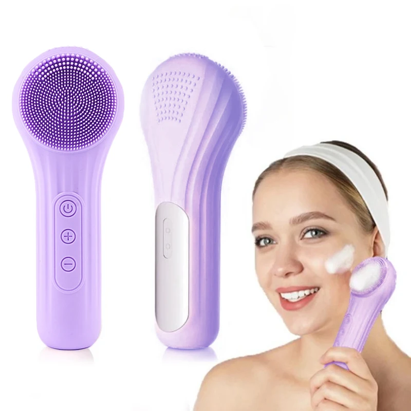 Escova facial elétrica multifuncional inteligente, limpador facial de silicone com vibração ultrassônica, carregamento magnético