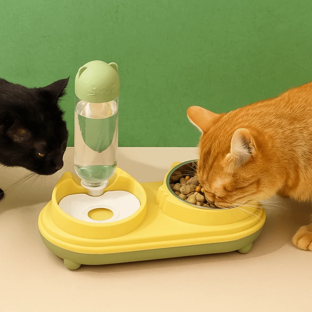 

Spill Proof Cat Double Bowl Non-slip Detachable Pet Water Food Bowl Plastic Dual Purpose Pet Water Fountain Multi-Pet