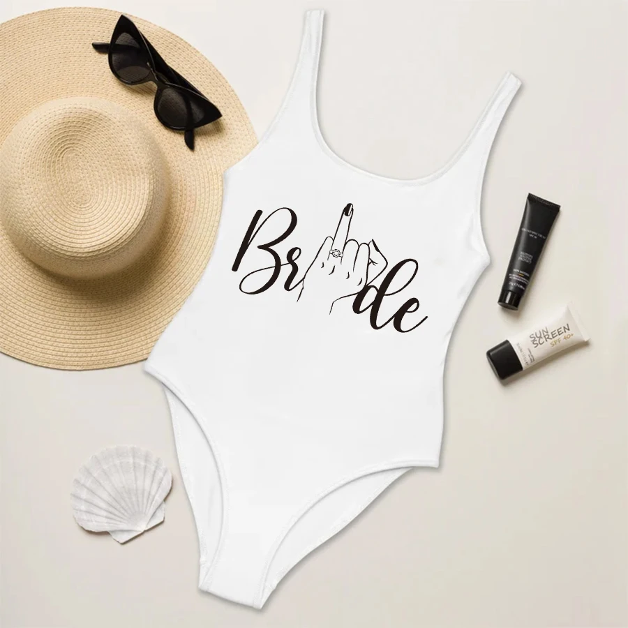 

Bachelor Party Swimwear Wedding Ring One-Piece Swimsuit Women Team Bride Tribe Bathing Suit Bodysuit Low Back Swimming Suit