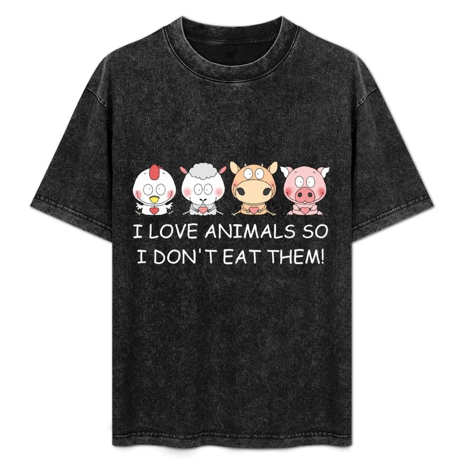 

I LOVE ANIMALS SO I DON'T EAT THEM! Vegan T-Shirt Casual Pattern Print Tee Shirt