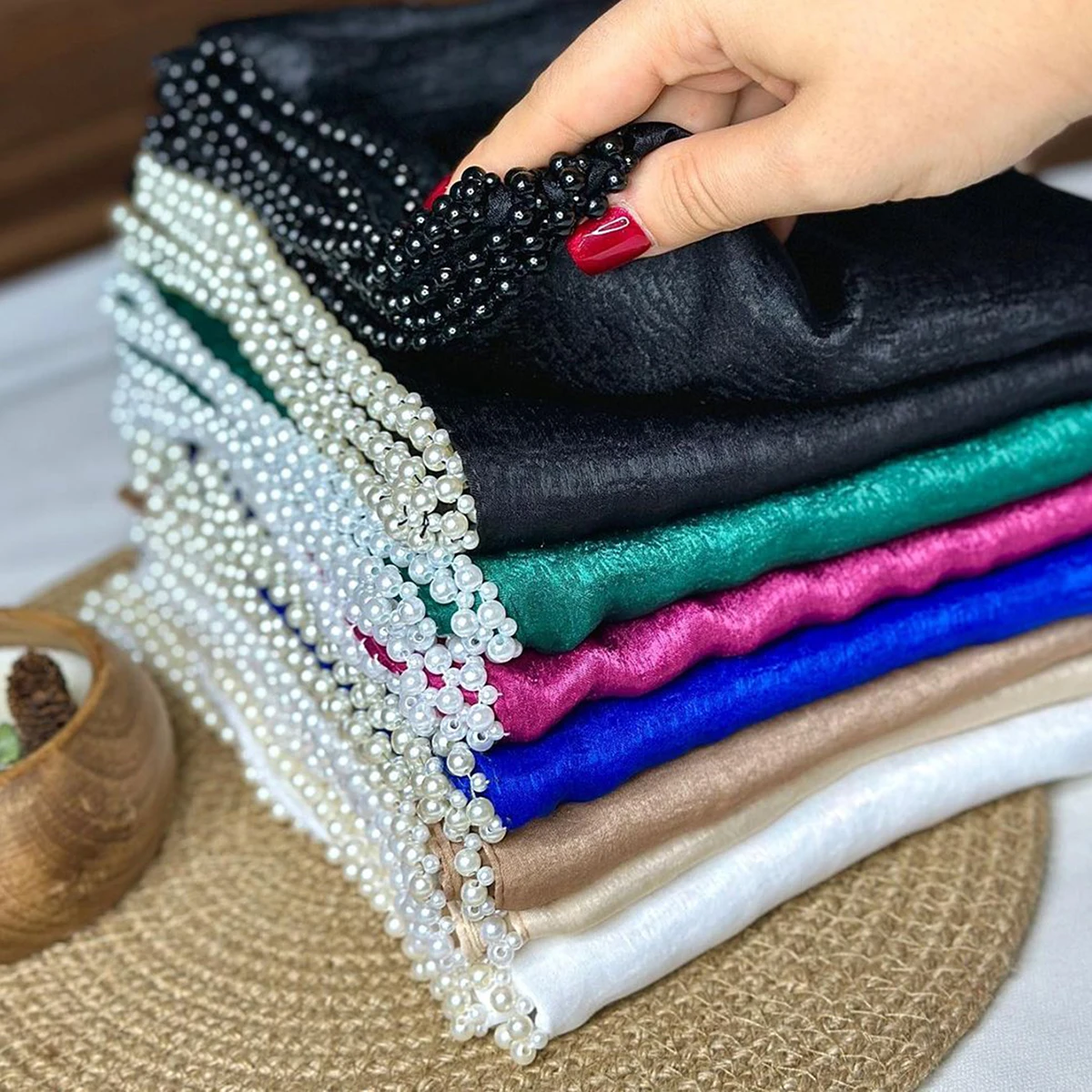 Hot Selling Glitter Bubble Hijab Shawl Muslim Women Scarf With Crystal Drilling Pearly Shawls Headband Hijabs Scarves