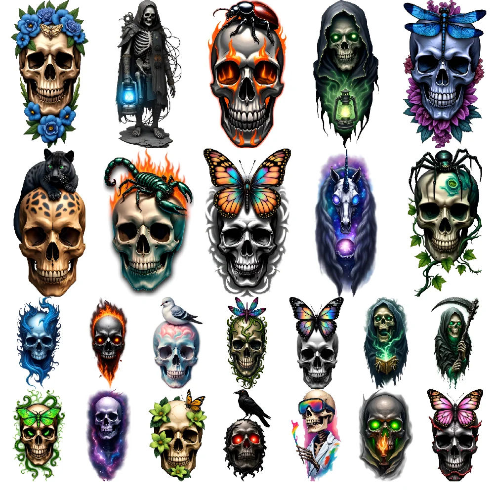 

12pcs Temporary Tattoo Skull Tattoos Waterproof Long-lasting Body Stickers Reaper Tattoos Butterfly Tattoos For Thighs Men