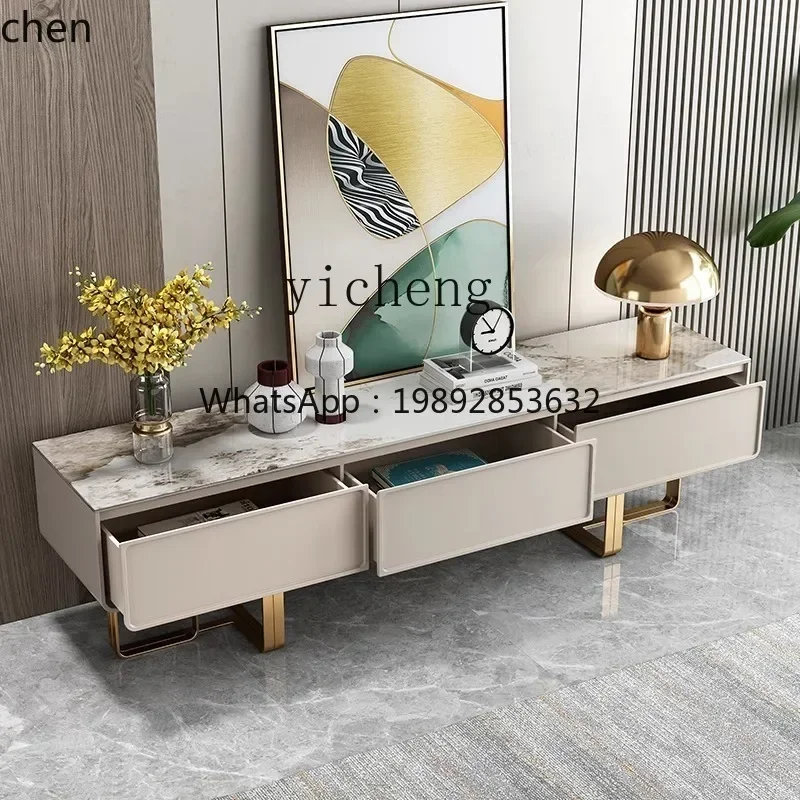 DSA living room tall TV cabinet luxury stone rock slab villa locker solid  floor cabinet