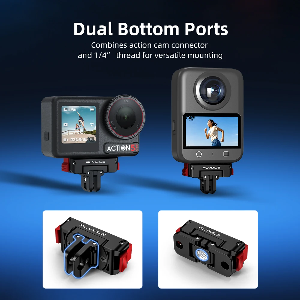 Flymile Drehbarer Magnetischer Halterungsadapter für DJI Action 5 Pro 4 3 Kamera Schnellwechselbasis mit Klappbarer Doppelkralle 1/4 Schraubenloch – Detail 7