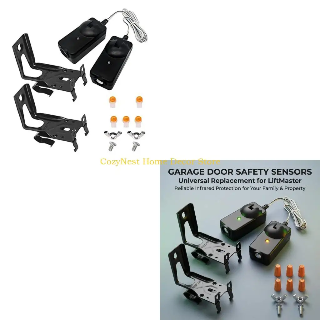 92MF Garage Doorway Safety Photo Eye Set for 41A5034 Home Replacement with Two Units, Black Housing and Metal Mount Hardware