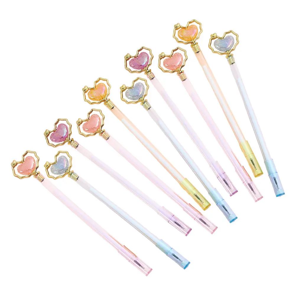 10Pcs Heart Shape Gel Pens Portable Multipurpose Plastic Writing Pens for Students Office Signature Note Taking Accessories