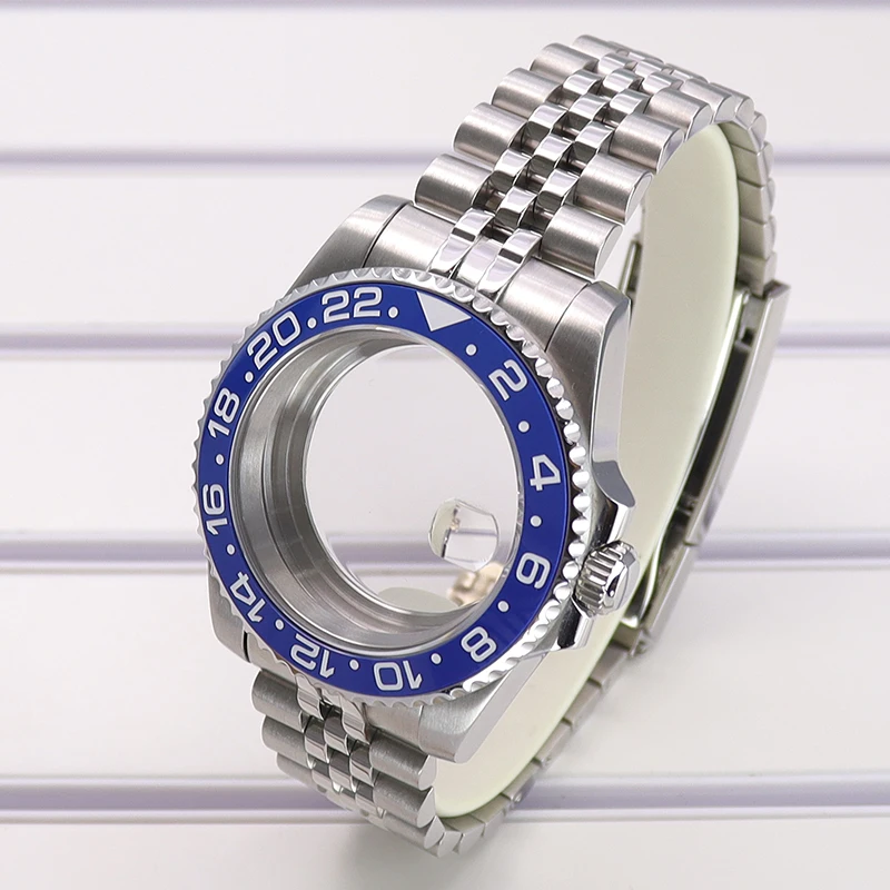 Fenya 40mm Cassa per orologio 20mm Cinturino a 5 maglie Zaffiro per Seiko Nh35 Nh36/38 Eta2824 Miyota8215 Movimento 28,5mmDial GMT Lunetta in ceramica