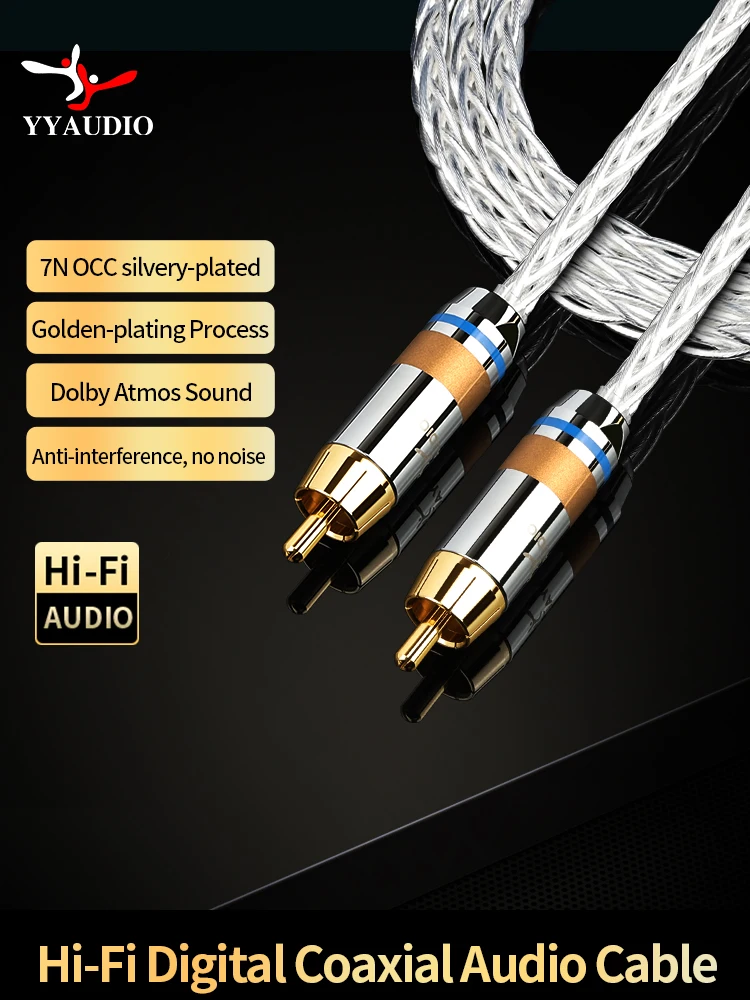 YYAUDIO 7N OCC posrebrzany 75OHM Hifi cyfrowy koncentryczny Audio wideo kabel Rca Hi-end RCA do RCA męski Subwoofer kabel Audio 1m 2m — zdjęcie produktu 7