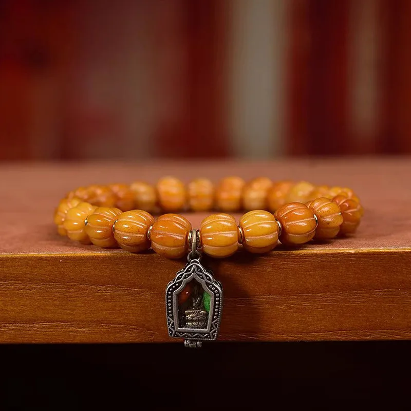 Backflow Bone Carving Pumpkin Beads Crafts Single-Wrap Agate Turquoise White Accessories Rosary Bracelet
