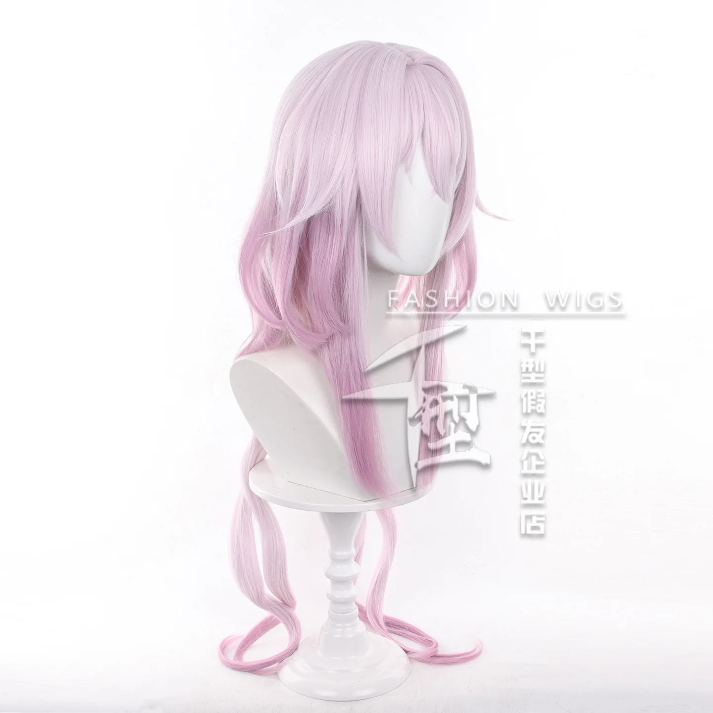 Synthetic Long Wavy Ombre Pink Highlights Wigs with Bangs Anime Game Cosplay Wig Heat Resistant for Daily Party