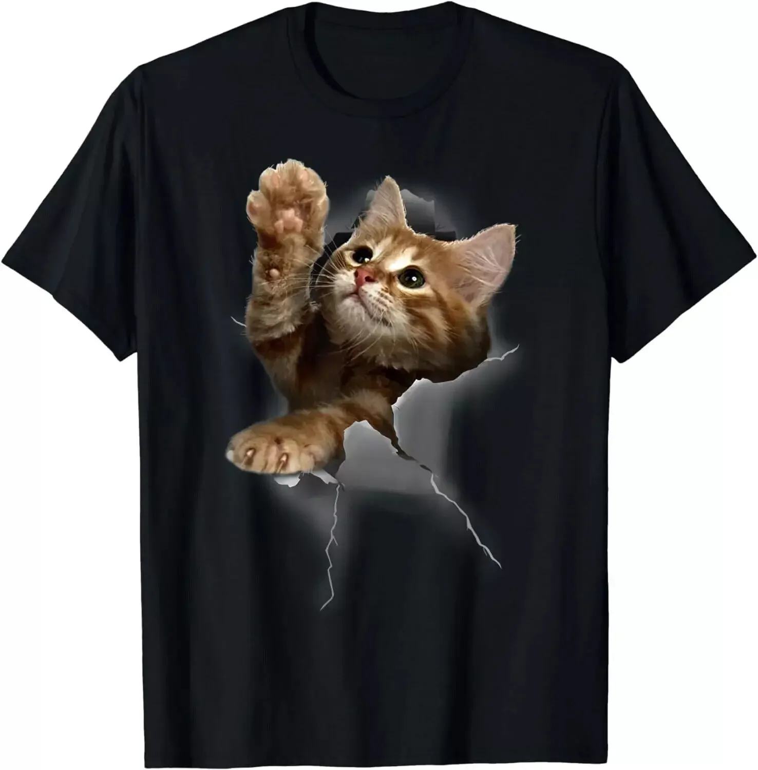 Cat Cracked Wall T-Shirt Cats Tee Shirt Unisex T-Shirt Size S-5Xl