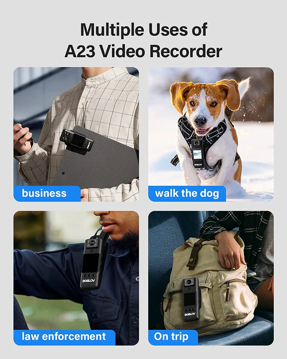 BOBLOV A23 Am Körper getragene Kamera 180 ° Drehbare Videokamera, 9 Stunden Aufzeichnung, Nachtsicht, 1080P, am Körper montierte Videokameras – Detail 5