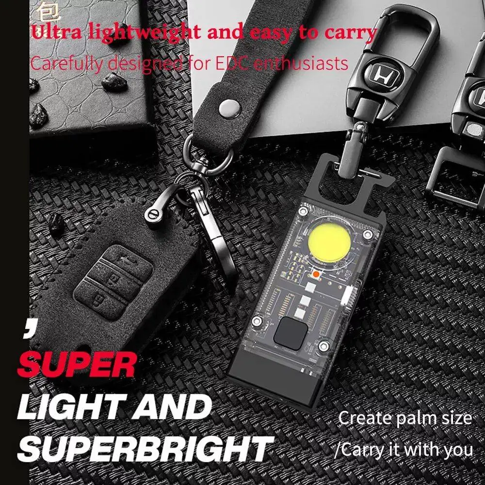 Asafee EDC Mini Flashlight COB Keychain With Battery UV Light Bottle Opener Torch Waterproof Rechargeable Lamp Solar Panel