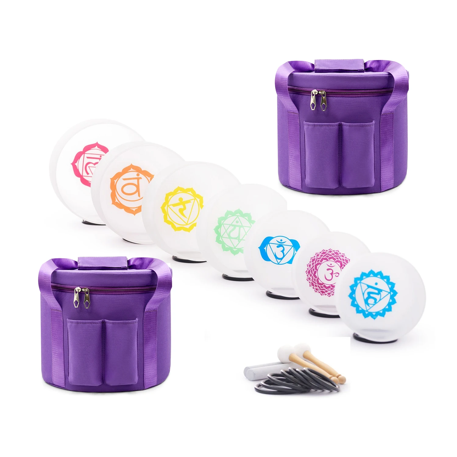Hye-eun 7 Pcs Crystal Singing Bowls Chakra Set 6-12 Inch Sound Healing With 2pcs Heavy Duty Carrying Cases Suede Sticks for Yoga
