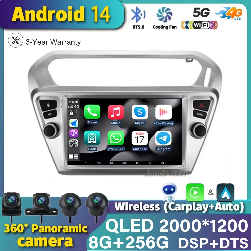 

9” Carplay Android 14 For Peugeot 301 For Citroen C-Elysee CElysee 2012-2016 Navigation GPS Car Radio Video Player Multimedia BT