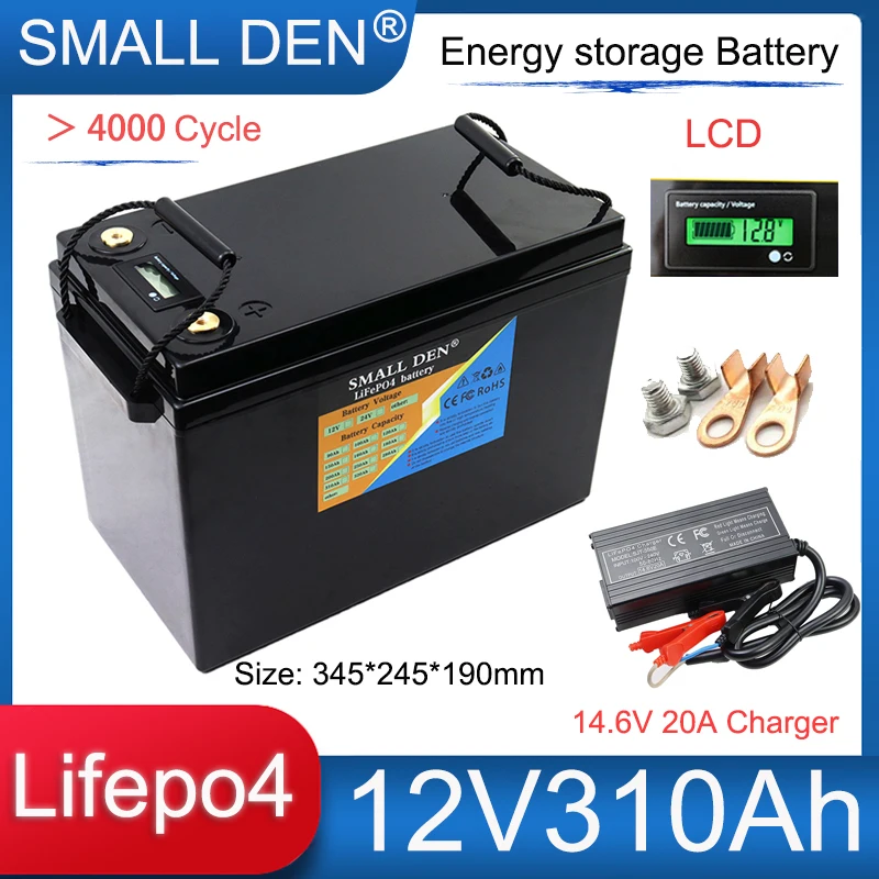 

12V 310Ah LiFePO4 Battery Pack Build-in BMS High Capacity For 12.8V Motors E-Boat RV Inverter Outdoor Camping Solar+20A Charger