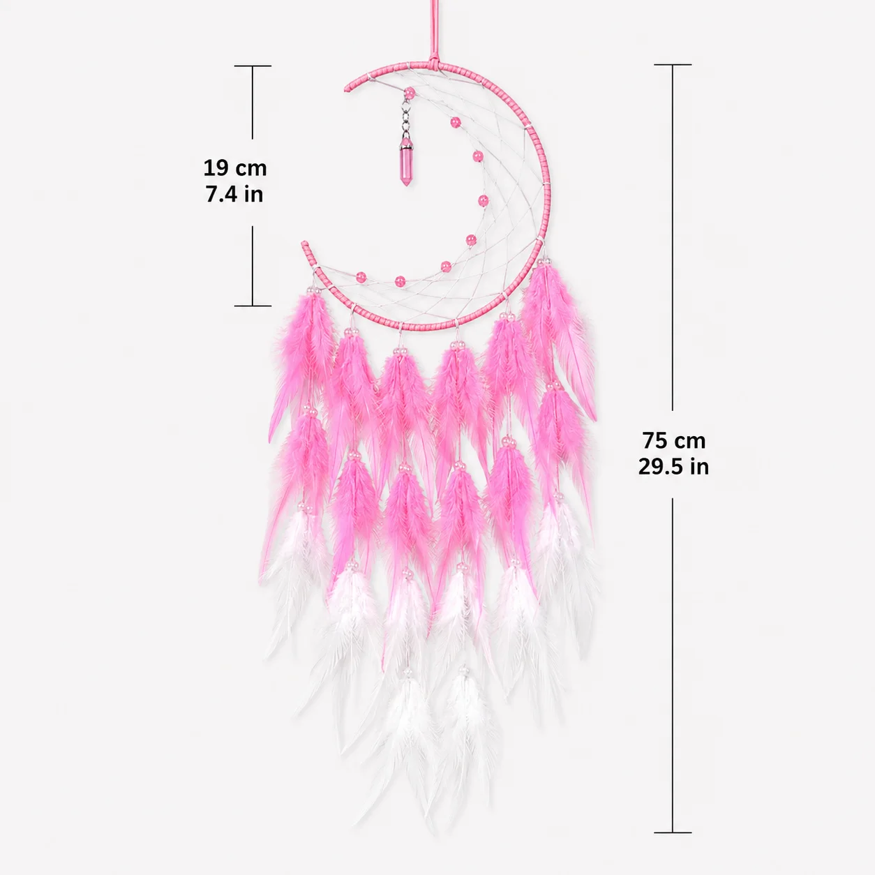 Handmade Crescent Moon Dream Catcher Wall Hanging Feather Crystal Pendant Boho Bedroom Home Decor Gift