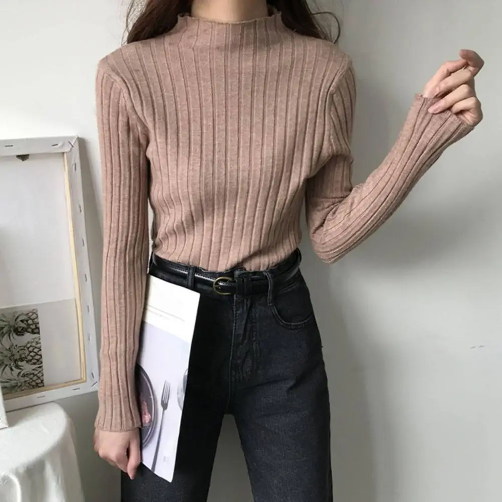 

Мягкая эластичная блузка с полуворотником, облегающая, в рубчик, с длинным рукавом, для осени и зимы, для офиса и вечеринок