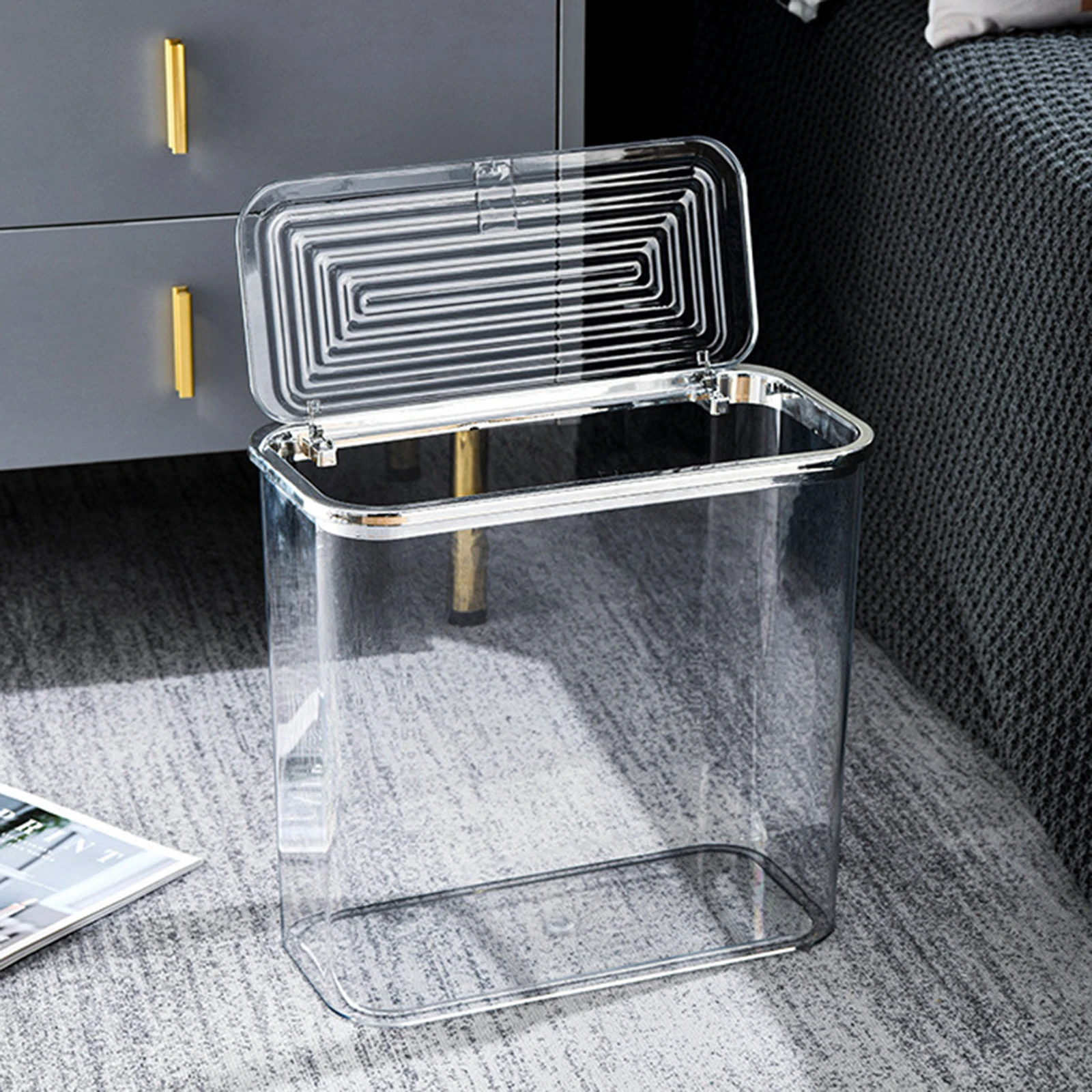 

Plastic Trash Can Lid for Kitchen Bedroom Office 45 Gallon Drum PET Material Waste Basket Garbage Bin Storage Container