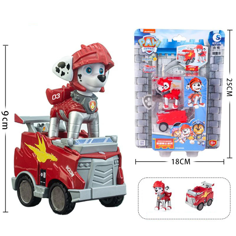 Genuine Paw Patrol Vehicle Rescue Knight Chase Skye Marshall Pull Back Cars Playset Building Blocks Action Figure Children Toys