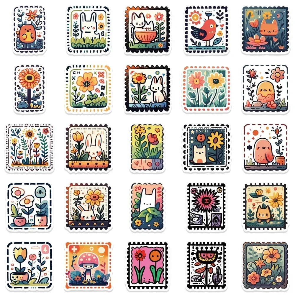 50Pcs/Set Mixed Cute Animal Stamp Stickers Decals Luggage Laptop Motorcycle Phone Waterproof Sticker Children Toy image 4