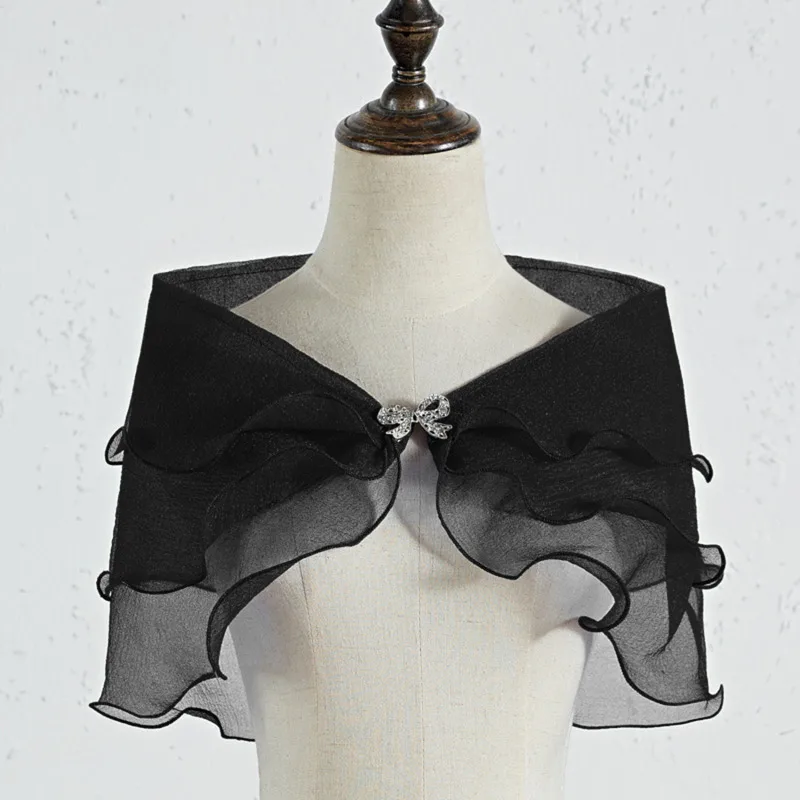 1PC Tule Kanten Sjaal Kant Korte Mouw Bolero Bruids Bruiloft Cape Elegante Avondjurk Sjaal Party Sjaal Banket Jurk Mantel