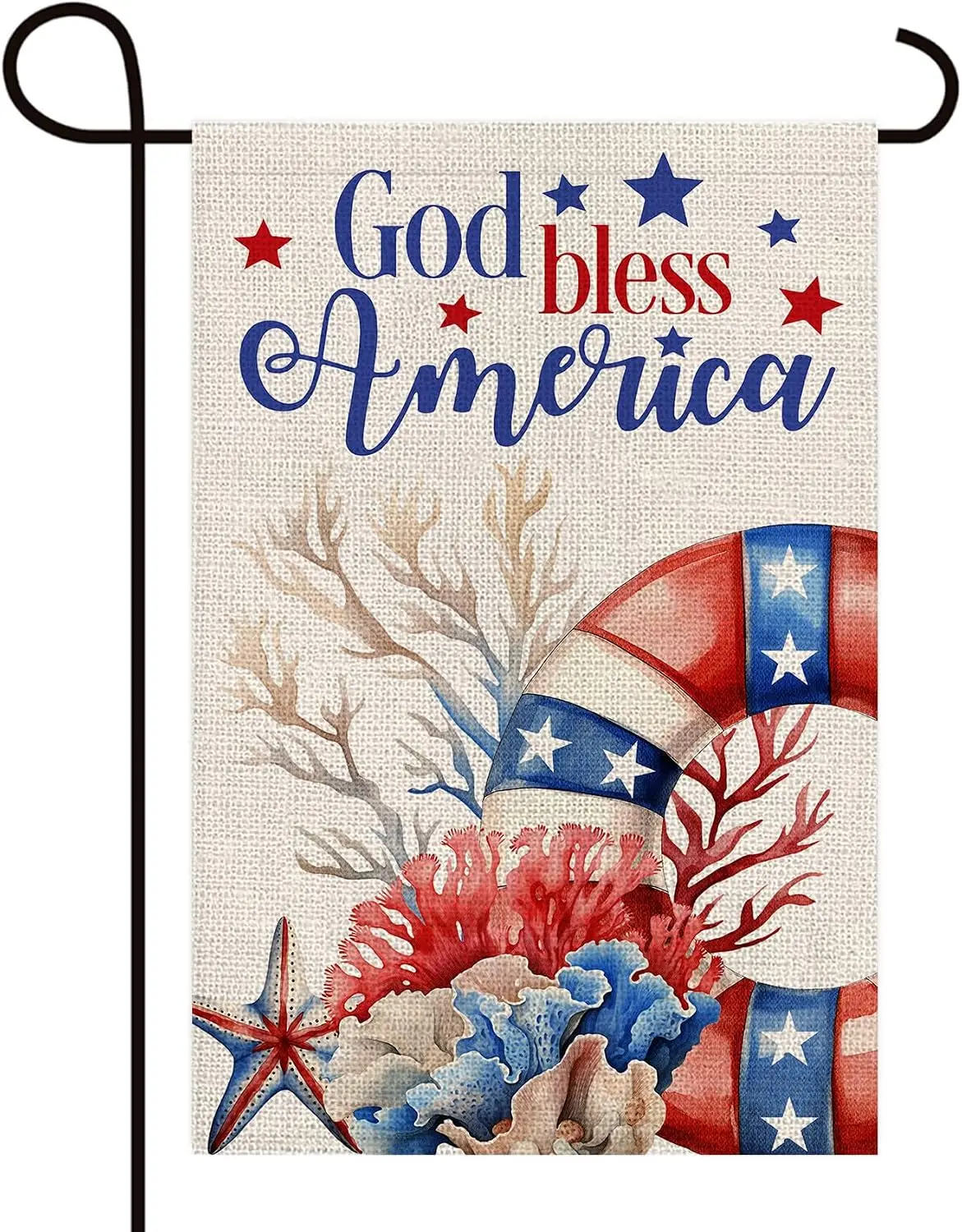 Texupday God Bless America Patriotic Swimming Ring Beach Decoration Memorial Day Summer Double Sided Burlap Garden Flag Rust PPZ