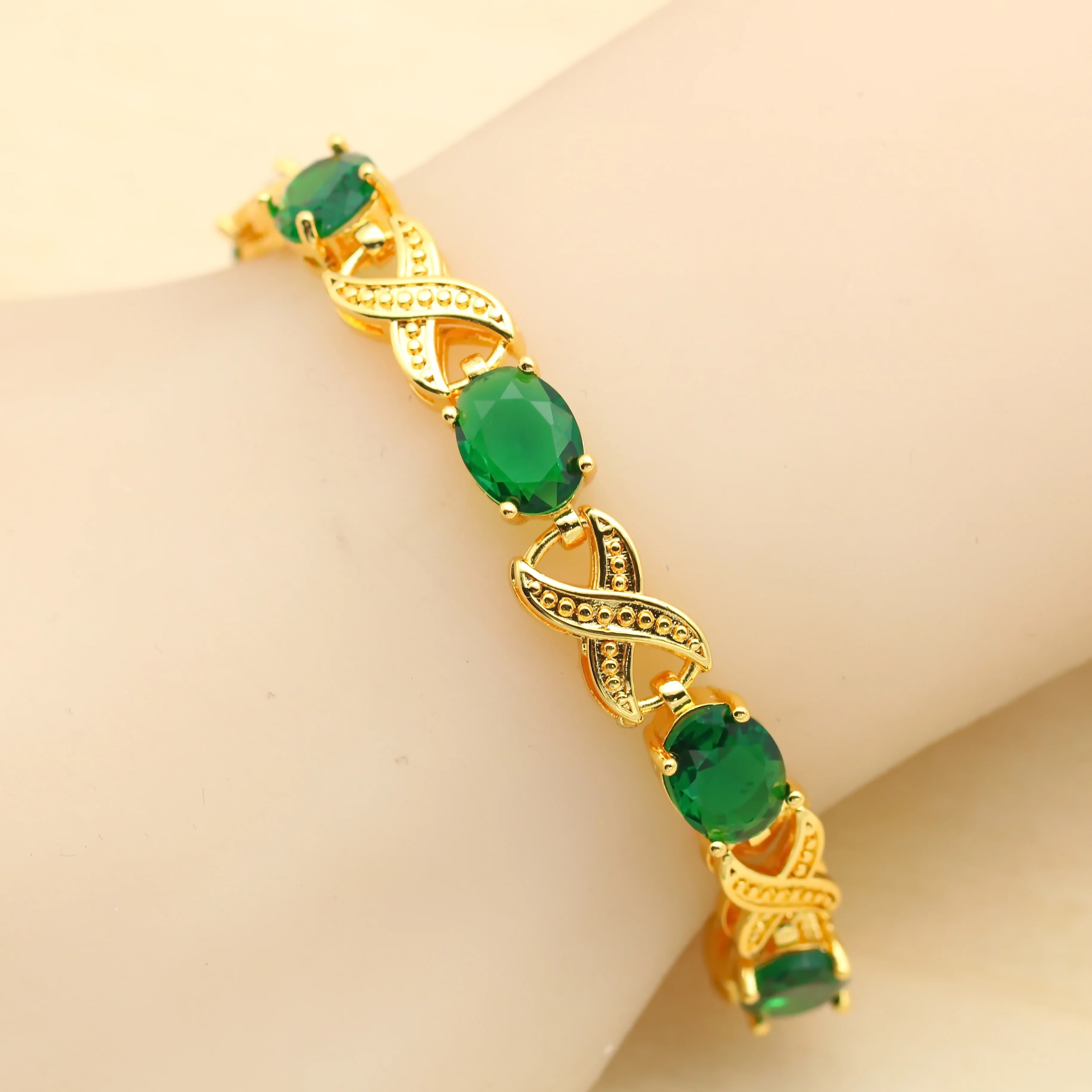 Amazing Green Zirconia Gold Plated Jewelry Sets for Women Earrings Necklace Pendant Open Ring Bracelet Christmas Birthday Gift