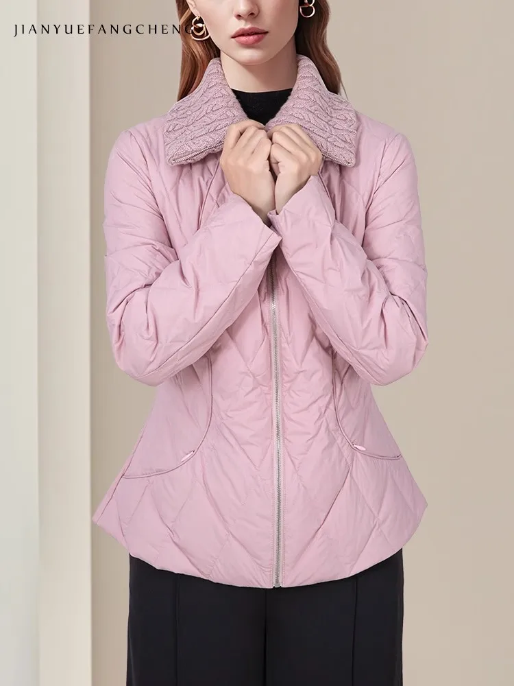 Doudoune à col en fourrure pour femme, manteau rembourré en duvet de canard blanc, chaud, épais, rose, confortable, coupe-vent, vestes décontractées coréennes, mode hivernale